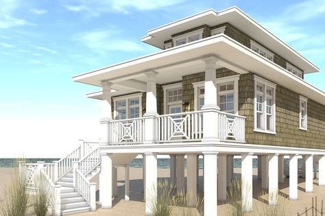 Beach Style House Plan - 3 Beds 2 Baths 1581 Sq/Ft Plan #64-227 Exterior - Front Elevation - Houseplans.com Cottages House, Beach Style House Plans, Beach House Flooring, Beach House Floor Plans, Beach Home Interiors, Bedroom Beach House, Beautiful Beach Houses, Beach House Plan, Beach House Furniture