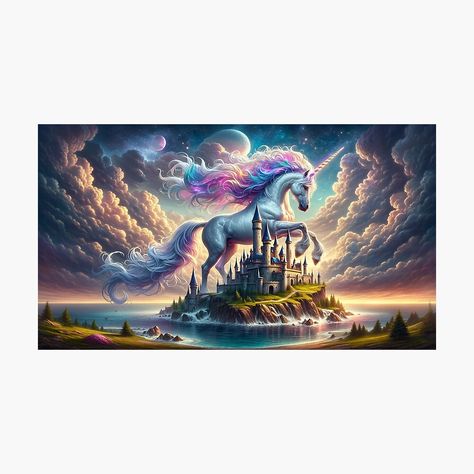 Get my art printed on awesome products. Support me at Redbubble #RBandME: https://www.redbubble.com/i/photographic-print/Enchanted-Realm-The-Majestic-Unicorn-on-Castle-Island-by-Cris888/155972347.6Q0TX?asc=u Unicorn Island, Castle Island, Spirit Stallion, Majestic Unicorn, Printed Art, Photo Accessories, Art Unique, Unique Products, Photography Backdrop