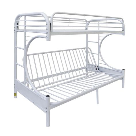 Eclipse Twin Over Full Metal Kids Bunk Bed, White Bunker Beds Ideas, Twin Futon, Queen Futon, Futon Bunk Bed, White Bunk Beds, Bunk Beds With Stairs, Metal Bunk Beds, Full Bunk Beds, Twin Xl Bedding