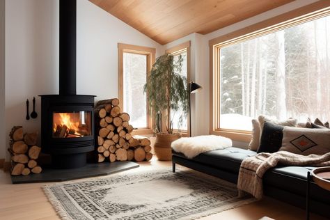 Before & After: Log Cabin Modern Interior Refresh - Decorilla Online Interior Design Cabin Modern Interior, Modern Log Cabin Interior, Modern Cabin Interior Design, Minimalist Scandinavian Living Room, Scandinavian Cabin Interior, Log Cabin Modern, Log Cabin Interior Design, Modern Cabin Interior, Minimalist Cabin