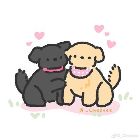 Dog And Cat Together Wallpaper, Dogs In Love Drawing, Cute Dog Pfp Drawing, Dog Chibi Art, Cute Puppies Drawing, Cute Puppy Wallpaper Cartoon, Cat And Dog Drawing Easy, Cute Cat And Dog Drawings, Cute Dog Drawings Easy