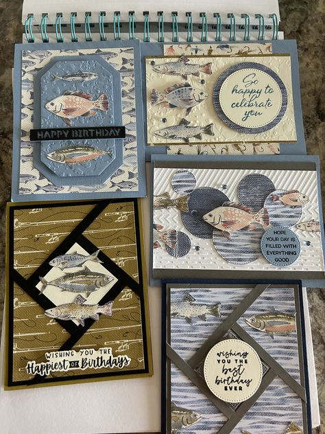 Stampin Up Gone Fishing Gone Fishing Cards, Stampin Up Gone Fishing Cards, Gone Fishing Stampin Up Cards, Happy Birthday Fisherman, Stampin Up Gone Fishing, Fish Cards, Cricut Birthday Cards, Cards Masculine, Man Cards