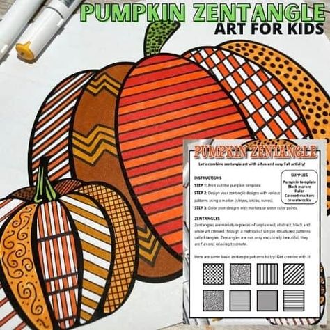 Pumpkin Art Project 5th Grade, Grade 2 Art Ideas Lesson Plans, Pumpkin Zentangle Art, Pattern Pumpkin Art, Pumpkin Art Projects For Middle School, Fall Art Ideas For 4th Grade, Fall Art Projects For Upper Elementary, Grade 5 Fall Art, Pumpkin Art Elementary