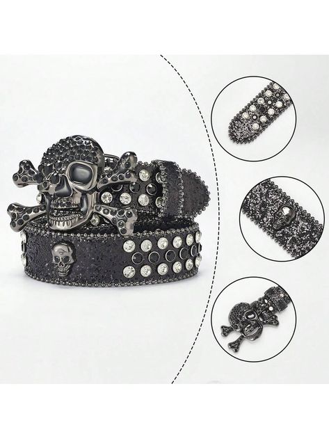 Black Skull Buckle Rhinestone Belt Hip Hop Sparkling PU Leather Belt Punk Cowboy Cowgirl Jeans Pants Belt For Women & Men StreetI discovered amazing products on SHEIN.com, come check them out! Punk Cowboy, Cowgirl Jeans, Belt For Women, Black Skull, Rhinestone Belt, Cowboy Cowgirl, Black Skulls, Cowboy And Cowgirl, Amazing Products