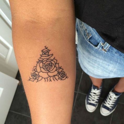 23 Cool and Modern Triangle Tattoos Minimalist Tattoo Meaning, Tattoo Tiny, Catrina Tattoo, Typography Tattoo, Triangle Tattoos, Forearm Tattoo Design, Cool Forearm Tattoos, Trendy Tattoo, Subtle Tattoos