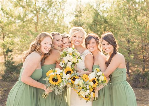 sage bridesmaid dresses, sunflower bouquets Sage Green Bridesmaid, Grecian Wedding Dress, Washington House, Grecian Wedding, Green Bridesmaid Dress, Red And White Weddings, Sage Bridesmaid Dresses, Sunflower Themed Wedding, Sunflower Wedding Bouquet