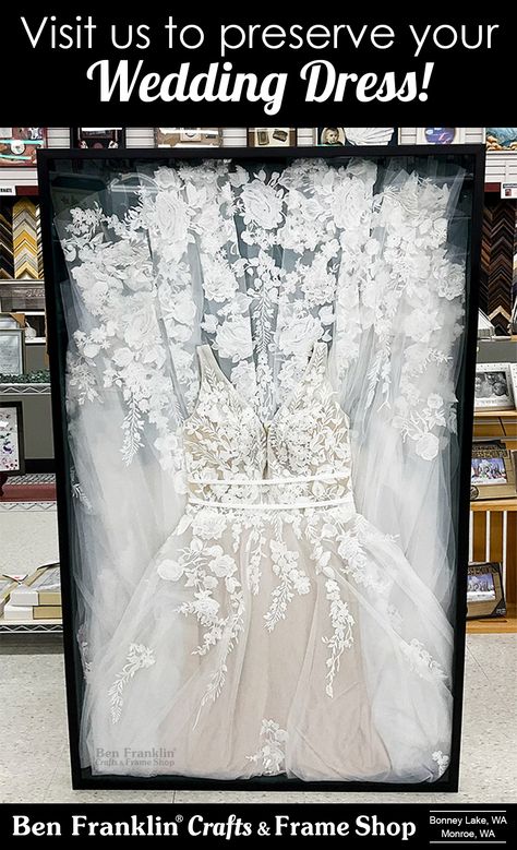 Wedding Dress Display Frame, Framed Wedding Veil, Wedding Dress Framing, Wedding Veil Preservation Ideas, Wedding Dress Framed, Wedding Dress Frame Display, How To Preserve Wedding Dress, Shadow Box Wedding Dress, Wedding Dress Shadow Box Display