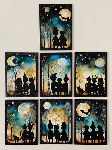 Trick or Treat ATC series I Christmas Cards Tim Holtz, Postage Collage Cards, Atc Cards Ideas, Atc Cards Ideas Autumn, Insect Cards, Thanksgiving Atc Cards, Halloween Atc Cards Ideas, Free Printable Atc Backs, Halloween Atc