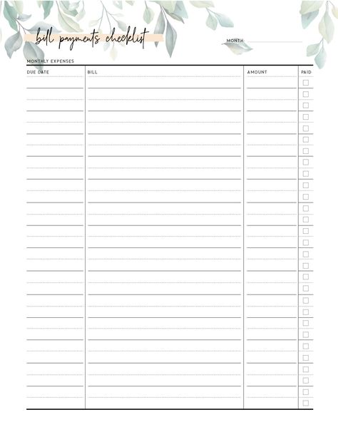 The Bill Payment Checklist Template is a great way of logging and organizing your monthly bills. The free bill payment tracker printable will allow you to see the bills you have every month and how much you spend. It's great for organizing your finances. #billtrackerprintable #billtrackertemplate #billtrackerfree #billpaymentstracker #budgetingfinancessavingmoney #budgeting101 #budgetplanner Monthly Bills Checklist, Bill Schedule Printable, Bills Planner Template, Bill Binder Printables Free, Bill Template Monthly Budget, Monthly Bills Tracker, Bills Template Free Printables, Bill Chart Free Printables, Monthly Bill Planner Printable Free