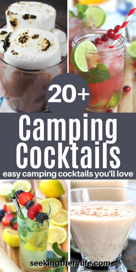 20+ easy cocktail recipes that are perfect when you're camping. These camping cocktails are simple and easy drink recipes to have on your next camping trip. Whether in a tent or RV you can enjoy these camping recipes around the campfire. From simple make-ahead recipes like mojitos, Moscow mules, sangria, punch, hot toddy, mulled wine, homemade baileys, pitcher cocktails, warm cocktails, and more! cocktails