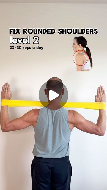 Michael Boshnack on Instagram: "Struggling with Rounded Shoulders?

Here are two great exercises to help restore shoulder mobility and improve your posture! 

Both variations target the rhomboids and back shoulder muscles to help correct that forward shoulder roll.

Exercise 1 (Level 1): Stand tall with arms bent at 90°, elbows touching in front of you. Open your arms wide, squeezing your shoulder blades together, then bring elbows back to touch. Repeat for a great posture booster!

Exercise 2 (Level 2 - with resistance): Add a resistance band around your forearms for an added challenge! Start with arms at 90° and elbows together, open up against the band, squeezing those shoulder blades tight. Close and repeat. This version is perfect for engaging the deeper back muscles.

Rounded shoulde Exercise With Bands, Great Posture, Fix Rounded Shoulders, Shoulder Exercise, Shoulder Mobility, Rounded Shoulders, Improve Your Posture, Posture Exercises, Shoulder Muscles