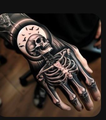 Halloween Hand Tattoo, Creepy Hand Tattoos, Cover Up Hand Tattoos, Dead Mans Hand Tattoo, Hand Skeleton Tattoo, Skulls Tattoo Design, Crown Hand Tattoo, Hand Tattoo Cover Up, Bone Hand Tattoo