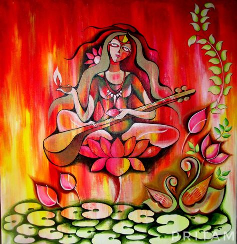 Saraswati Goddess Paintings Abstract, 2024 Drawing, Devi Saraswati, Open Balcony, Saraswati Painting, 3d Rangoli, Saraswati Idol, Saraswati Photo, Saraswati Puja