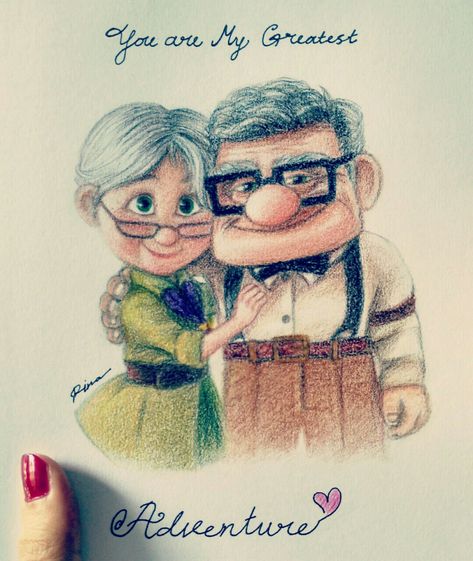 Up Carl and Ellie the story is so sweet so i decided to draw them.. feel free to visit my Instagram @margarethrina for more of my drawings :) please don't use my art for commercial use 🙏🏻 Up Carl Y Ellie, Up Carl And Ellie, Disney Amor, Carl Y Ellie, Carl And Ellie, Up Pixar, Up The Movie, Love My Husband Quotes, I Love My Hubby