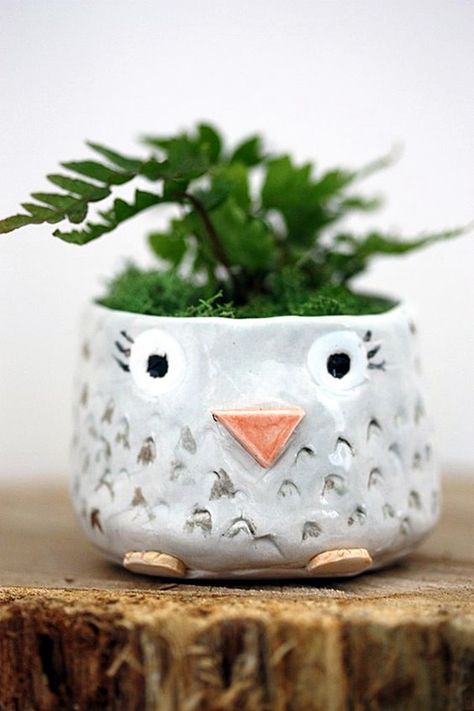 40 DIY Pinch Pots Ideas To Try Your Hands On - Bored Art Clay Pinch Pots, Clay Projects For Kids, Planter Pottery, Owl Planter, Kids Clay, Porcelain Planter, Pinch Pot, Pottery Pot, Kids Pottery