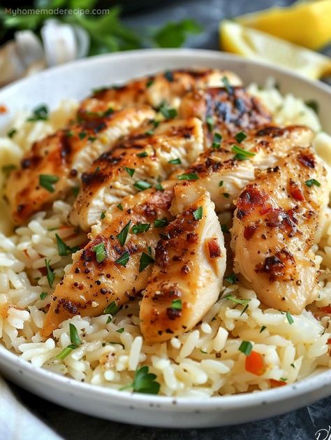 Scampi Chicken And Rice, Different Chicken And Rice Recipes, Best Chicken Scampi Recipe, Chicken And Rice Ideas Easy Dinners, Chicken Scampi With Rice, Chicken Scampi Rice, Creamy Chicken Meals, Italian Dish With Chicken, Chicken Scampi With Parmesan Rice