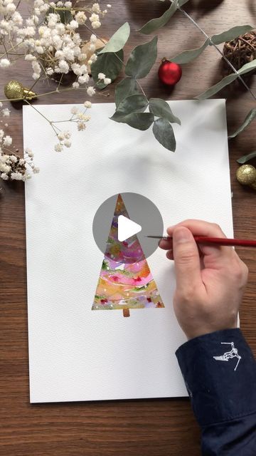 Watercolour Christmas Cards Ideas Watercolor Painting Designs, Christmas Card Art Drawing, Christmas Gnome Watercolor, Watercolour Christmas Tree Cards, Easy Watercolor Christmas Cards Video Tutorials, Christmas Cards Crafts For Kids, Winter Watercolour Painting, Christmas Tree Watercolor Painting, Watercolor Christmas Tree Tutorial