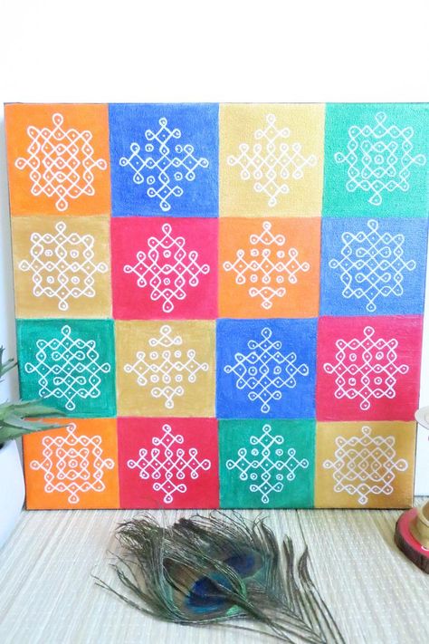 Kolam Decor Ideas, Rangoli Wall Art, South Indian Wall Decor, South Rangoli Design, Kolam On Wall, South Indian Rangoli Design, Kolam Wall Decor, South Indian Rangoli, South Indian Home Decor