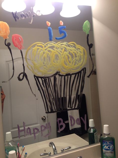 Birthday morning surprise by moi #happybdaykayla Bathroom Birthday Surprise, 13th Birthday Morning Surprise, Early Birthday Quotes, 37 Birthday Ideas For Husband, Birthday Door Surprise, Morning Birthday Surprise, Birthday Morning Ideas, Birthday Morning Ideas For Kids, Happy Birthday In Advance