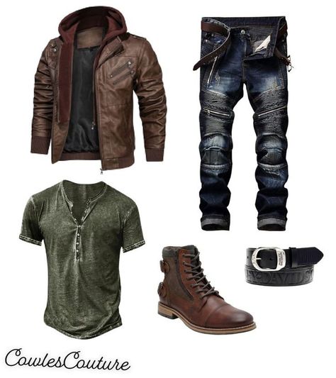 Harley Davidson Outfits Men, Biker Outfit Men Motorcycles, Biker Outfit Ideas, Dean Outfit, Men Casual Outfit Ideas, Harley Davidson Outfit, Biker Outfit Men, Boys Outfit Ideas, Outfit Idea Men