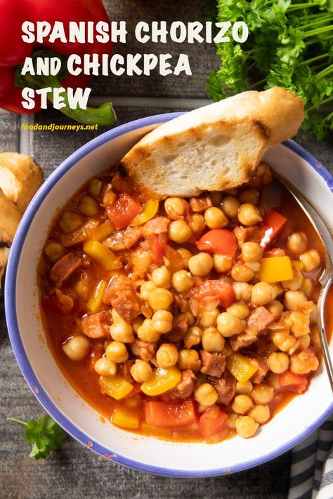 A deliciously light and satisfying dish, Spanish Chorizo and Chickpea Stew only takes 30 minutes to prepare!  Expect an explosion of flavor in every spoonful!  #spanishdishes #spanishcuisine #chickpeas #stew Grilling Vegetarian, Chorizo Recipes Dinner, Barbeque Sides, Easy Spanish Recipes, Spanish Chorizo, Traditional Spanish Recipes, Vegetarian Grilling, Summer Barbeque, Organic Cooking