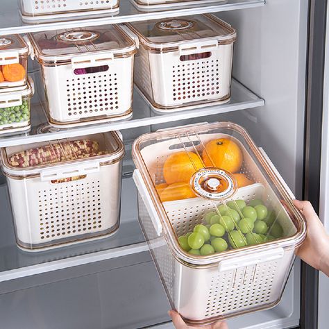 Organizer Fridge, Fridge Containers, Containers For Fridge, Fridge Organizer, Food Cart Design, Fruit And Vegetable Storage, Kitchen Cupboard Designs, Kitchen Organization Pantry, Fridge Storage