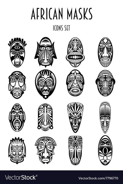 African masks Mask Tattoos, African Art Projects, African Tattoo, African Symbols, Afrique Art, Mask Tattoo, Africa Art, Masks Art, African Masks