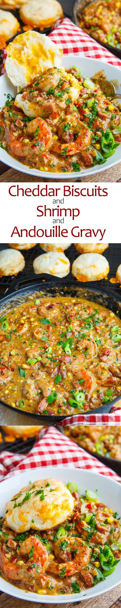 Crawfish Biscuits And Gravy, Cajun Biscuits, Andouille Gravy, Andouille Sausage Gravy, Cajun Gravy, Cajun Meals, Shrimp And Andouille Sausage, Seafood Board, Shrimp Ideas