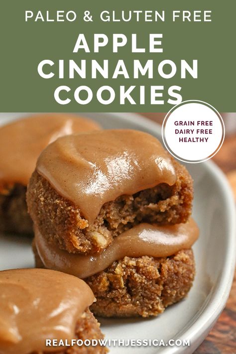 Paleo Apple Cinnamon Glazed Cookies - Real Food with Jessica Scd Fall Recipes, Paleo Apple Recipes, Apple Cinnamon Cookies, Glazed Cookies, Paleo Cookie, Best Frosting, Paleo Apple, Paleo Breads, Paleo Cookies