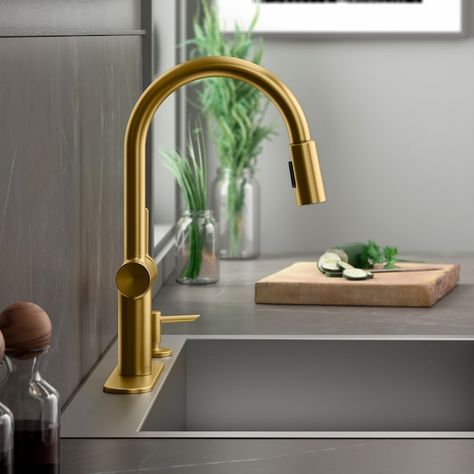 Kitchen Faucet With Sprayer, Brass Kitchen Faucet, Bar Faucet, Kitchen Installation, Clean Sink, Brass Kitchen, Brass Fixtures, Brass Faucet, Kitchen Faucets