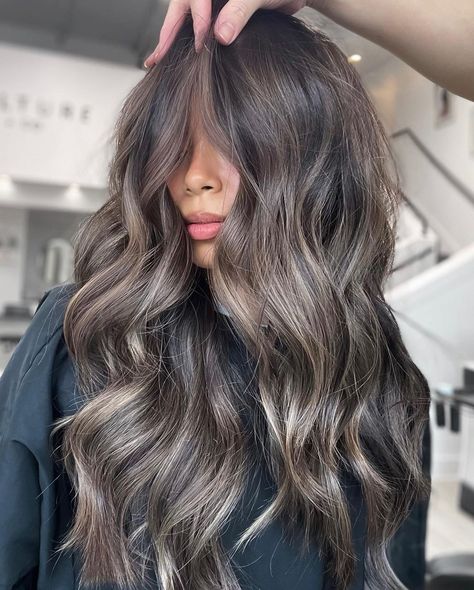 Mushroom Brown Hair Color Balayage Face Framing, Seamless Brunette Balayage, Mushroom Balayage On Dark Hair, Balayage Hair Black, Mushroom Balayage Brunette, Mushroom Brown Balayage, Brunette Vibes, Ash Brown Hair Balayage, Chocolate Balayage