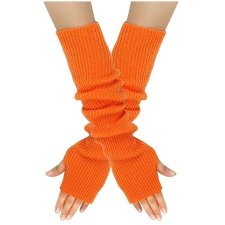 Winter Women's Warm Fingerless Gloves Knitted Gloves Winter Wrist Arm Warmer Mittens Features: Quantity:1Pair Wrist-length design adds sophisticated style Beautiful color warm gloves, to warm the whole winter. Great pair of gloves for the office, keep you warm while your can still. function conveniently. You' like it very much. Product Description: Season: All Season Gender: Women Occasion: Casual Material: Knit Pattern Type: Solid Style: Casual, Fashion length: Regular Fits true to size What you get:1 Pair Gloves NOTE: Please compare the detail sizes with yours before you buy!!! Use similar clothing to compare with the size. Size: Free Size.  Color: Orange. Gardening Gloves Women, Arm Gloves, Orange Gloves, Long Black Gloves, Pumpkin Girl, Knitted Fingerless Gloves, Gloves Knitted, Long Fingerless Gloves, Gloves Long