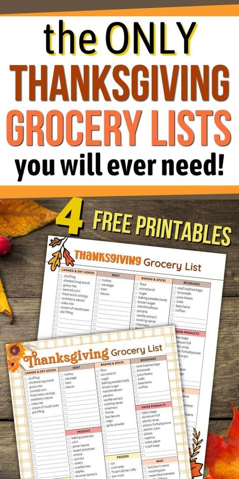 Free Printable Thanksgiving Grocery List Templates - 4 Shopping Lists to Print NOW! Thanksgiving Dinner Checklist Food, Thanksgiving Dinner Grocery List, Grocery List For Thanksgiving Dinner, Thanksgiving Grocery List Printable, Thanksgiving Grocery List Free Printable, Thanksgiving Checklist Free Printable, Thanksgiving Dinner List Food, Thanksgiving Meal List, Thanksgiving List Of Food