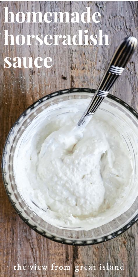 Creamy Homemade Horseradish Sauce with horseradish root and sour cream is the ultimate finishing touch for steaks, tenderloin, and roast beef. We love it on sandwiches, too! #horseradish #roastbeef #sauce #thanksgiving Horseradish Root Recipes, Horseradish Sauce For Steak, Homemade Horseradish Sauce, Sauce With Sour Cream, Horseradish Sauce Recipe, Homemade Horseradish, Deli Style Sandwiches, Horseradish Recipes, Horseradish Cream Sauce