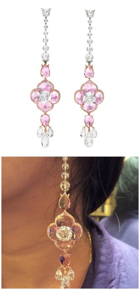 A beautiful pair of Bhagat earrings with old European and briolette-cut diamonds (23.98 carats total) and pink spinel (14.39 carats). At FD Gallery. Viren Bhagat, Solitaire Princess Cut, Princess Diamond Earrings, Dressy Jewelry, Jar Jewelry, Beautiful Diamond Earrings, White Diamond Earrings, Solitaire Diamond Pendant, Necklaces Chain