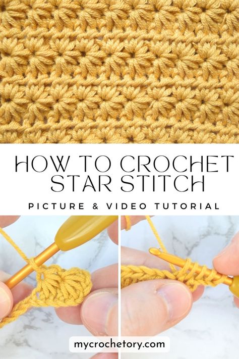 Beginner-friendly tutorial: how to crochet star stitch Chain Stitch Crochet Blanket, Different Crochet Blanket Patterns, Easy Stitch Crochet, Crochet Blanket Stitch Pattern Free, Star Stitch Crochet Pattern Free, Crochet Star Stitches, Crocheted Star Blanket Pattern Free, Cute Easy Crochet Stitches, Crochet Patterns Step By Step Pictures