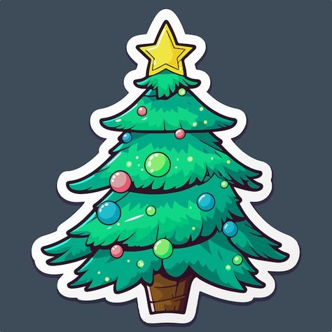 Christmas Tree Art Drawing, Christmas Tree Anime, Xmas Tree Drawing, Trees Art Drawing, Christmas Tree Cartoon, Toys Stickers, Christmas Tree Sticker, Christmas Tree Vector, Christmas Tree Printable