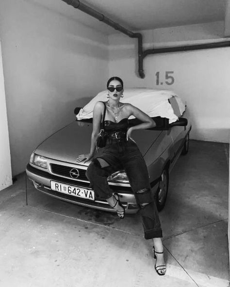 Car Parking Garage Photoshoot, New Car Photoshoot Ideas, Car Model Photoshoot, Car Model Poses, Car Photoshoot Ideas, Car Photoshoot Instagram, Garage Photography, Photoshoot Car, Urban Photography Portrait