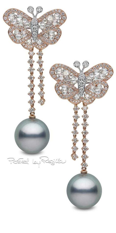 YOKO London ~ Pearl Earrings in rose gold w diamonds set w 14-15mm Tahitian Pearls Diamonds And Pearls, Graduation Jewelry, Yoko London, Butterfly Jewelry, Gorgeous Jewelry, Exquisite Jewelry, Pandora Jewelry, Pearl Pendant, Pearl Jewelry