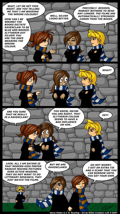 Book Colours vs Movie Colours humour Oh, I love this one! 😍😂 Ravenclaw Colors, Ravenclaw Pride, Blue And Bronze, Newt Scamander, Common Room, Harry Potter Love, Hogwarts Houses, Harry Potter Fan Art, Harry Potter Series