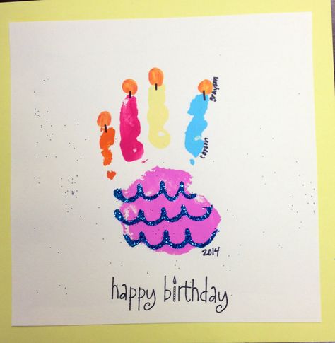 Birthday cake handprint Birthday Cake Handprint, One Year Old Birthday Craft, Happy Birthday Footprint Art, Happy Birthday Crafts For Toddlers, Happy Birthday Handprint Art, Birthday Handprint Art, Baby Feet Art, Happy Birthday Uncle, Birthday Cards To Print