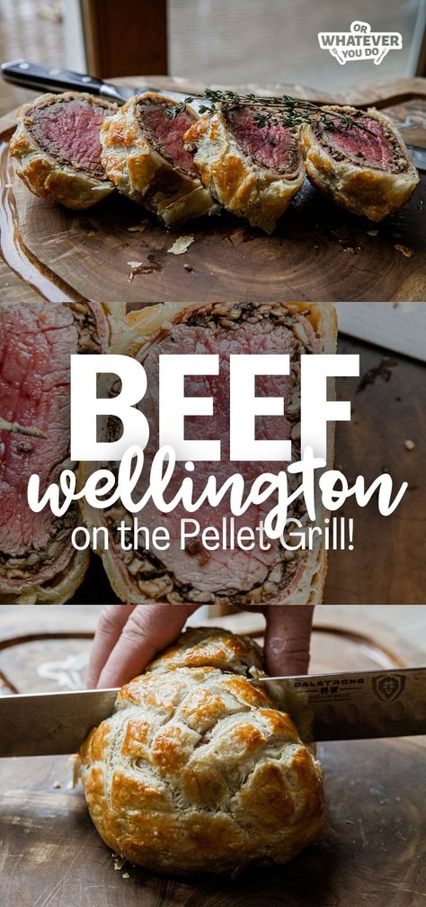 Traeger Beef Wellington Recipe Smoked Beef Wellington, Outdoor Grilling Recipes, Smoked Dishes, Smoked Chicken Recipes, Pellet Smoker Recipes, Wellington Recipe, Outdoor Cooking Recipes, Puff Pastry Crust, Beef Wellington Recipe