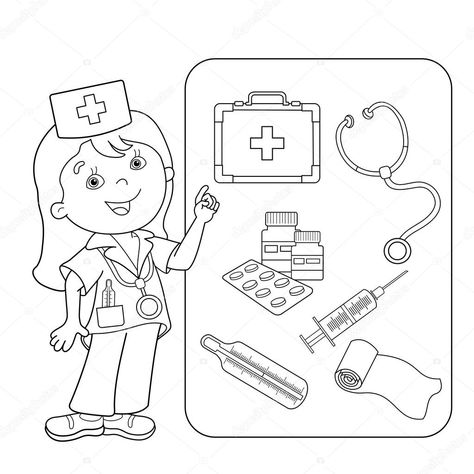 Medical Coloring Pages, Doctor Craft, First Aid For Kids, Community Helpers Preschool, Medical Kit, Coloring Sheets For Kids, Community Helpers, Templates Printable Free, Coloring Pages To Print