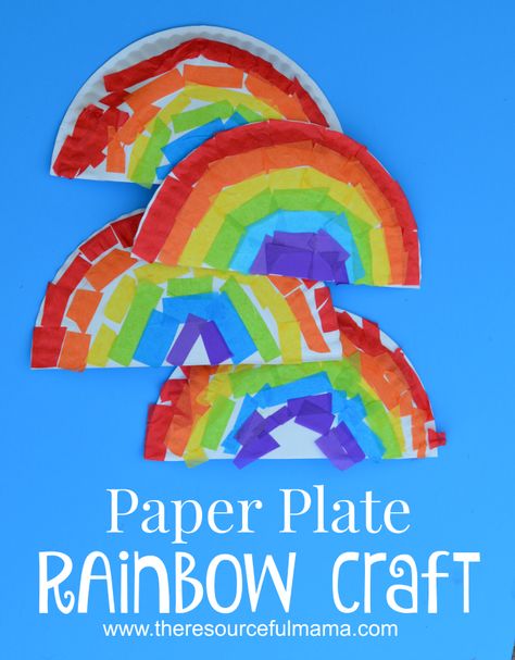 Paper Plate Rainbow Craft - The Resourceful Mama Paper Plate Rainbow, Rainbow Crafts For Kids, Rainbow Craft, Summertime Crafts, March Crafts, Tissue Paper Crafts, St Patricks Day Crafts For Kids, Crafts And Activities For Kids, Camp Crafts