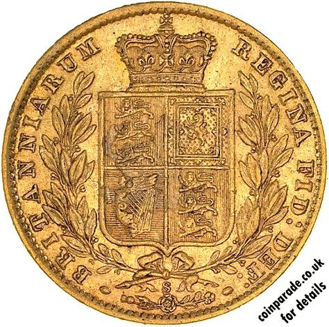 The 1871 Gold Sovereign Sydney, minted by the Royal Mint Sydney Branch, Australia. Mint mark 'S'  below shield. Gold Sovereign, Royal Mint, House Of Windsor, Royal House, Round Table, Sydney, Coin, Mint, Australia