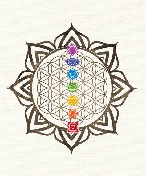 Flower of Life Chakra Healing Mandala Art Print by Bluepress - X-Small Chakra Tattoo Small, Flower Of Life Tattoo Mandala, Chakra Art Mandala, Chakra Mandala Art, Flower Of Life Art, Tattoo Avant Bras, Healing Mandala, Mandala Chakra, Flower Of Life Mandala