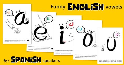 INSTRUCTIONS: Read in Spanish what the vowels are saying to know how their name sounds in English. Free ESL printables by Rodrigo Macias. English Vowels, Sounds In English, Funny English, Esl Printables, Vowel Sound, Spanish Reading, Educational Printables, How To Speak Spanish, Kind Heart