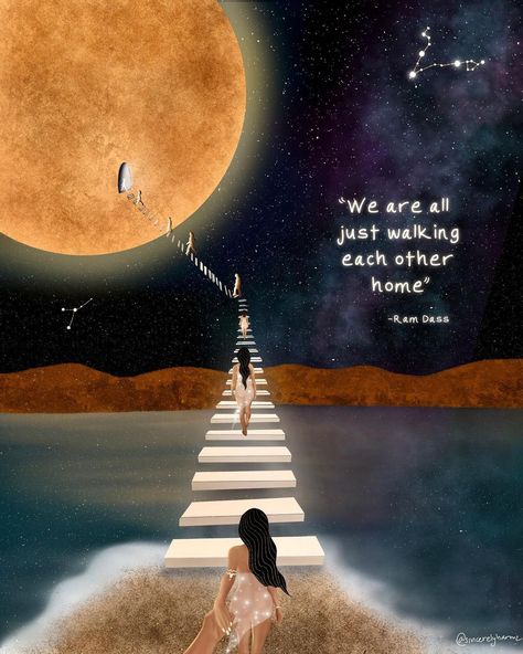 Harmz | Digital Illustrator on Instagram: ““We are all just walking each other home” - Ram Dass We have a long way to go, but we are not travelling alone. We’re all in this…” Walking Each Other Home, Spiritual Art Soul, Pic Quotes, Ram Dass, Divine Feminine Spirituality, Spiritual Artwork, Aesthetic Spring, Spiritual Truth, Philosophical Quotes