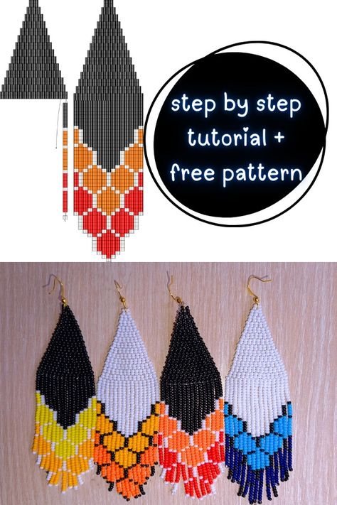 Free Vibrant Beaded Fringe Earrings Pattern & Step-by-Step Tutorial - Style Zuri Seed Bead Patterns Free Earrings, Bead Patterns Free, Fringe Earrings Pattern, Fringe Earrings Diy, Fringed Earrings, Seed Bead Patterns Free, Seed Bead Projects, Native Beading Patterns, Beaded Fringe Earrings