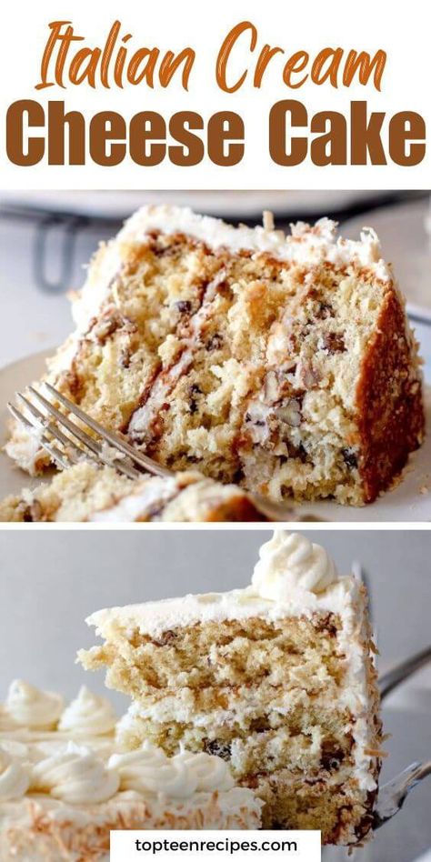 Italian Cream Cheese Cake - Top Recipes Italian Cream Cheesecake Recipe, Italian Cream Cheese Cake, Coconut Loaf Cake, Italian Cream Cake Recipe, Italian Cream Cakes, Italian Cream, Italian Cake, Leftover Cake, Pecan Cake